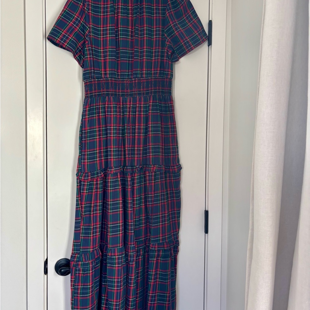 Sugarlips Miley Navy Tartan Plaid Palmer Puff Sleeve Tiered Maxi Dress Small - Picture 4 of 10
